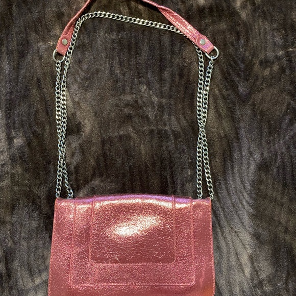 Metallic Pink (Raspberry) leather crossbody - made in Italy - Picture 4 of 5